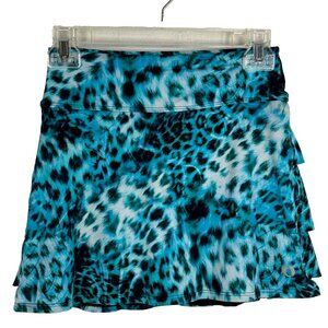 Dona Jo Shakira Teal Black Leopard Tennis Pickle Ball Skort Ruffle Size 1/Sm EUC